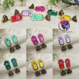 Fancy Golden Colourful Stone Jhumka