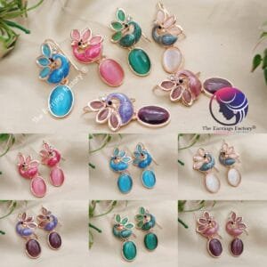 Trending Peacock Meenakari Stone Drop Hook Earrings