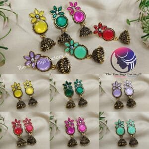 Fancy Golden Colourful Stone Jhumka
