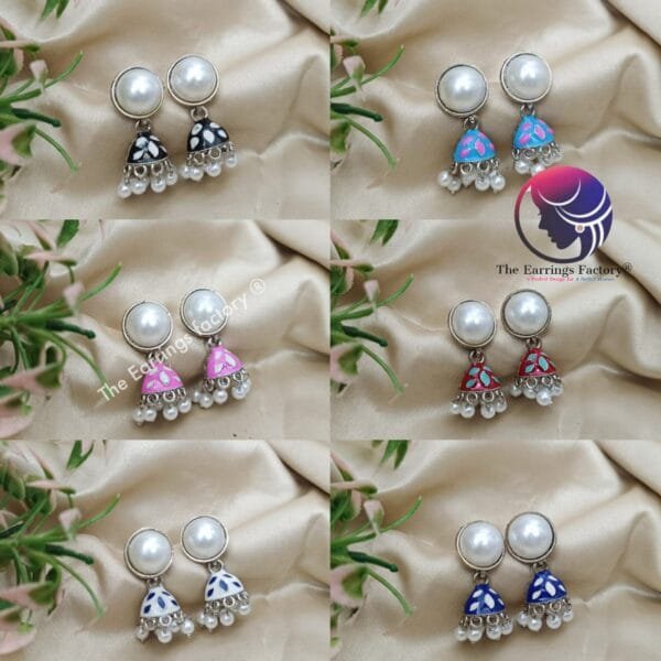 Trending Meenakari Silver Pearl Jhumka - Image 2