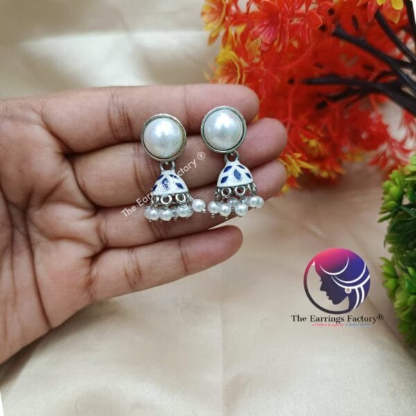Trending Meenakari Silver Pearl Jhumka - Image 3