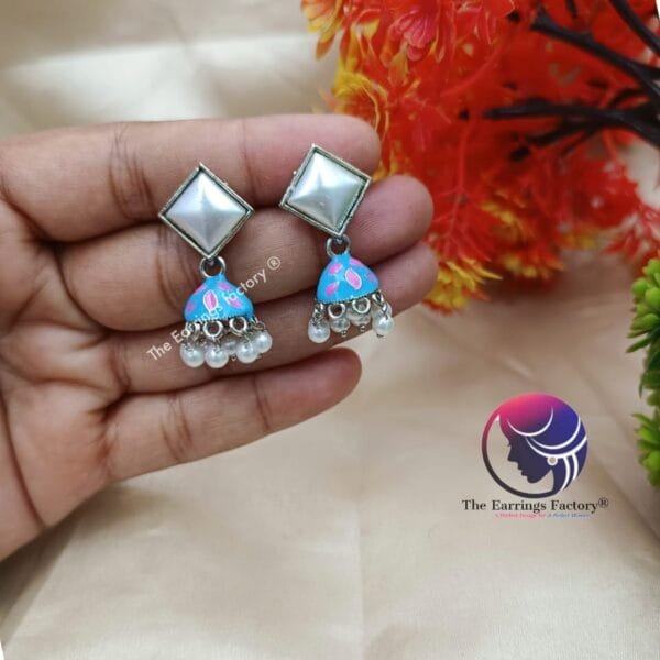 Trending Meenakari Silver Pearl Jhumka - Image 2