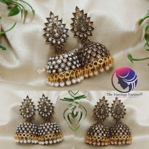 Traditional Golden white Pearl | Stone Jhumka