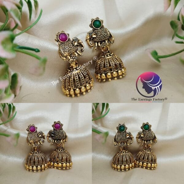 Traditional Golden Elephant Stone Jhumka