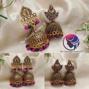 Traditional Multi Colour Beads Golden Jhumka