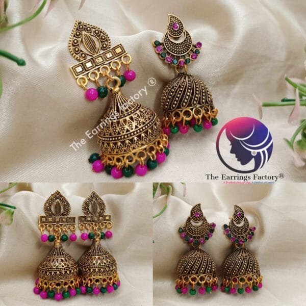 Traditional Multi Colour Beads Golden Jhumka