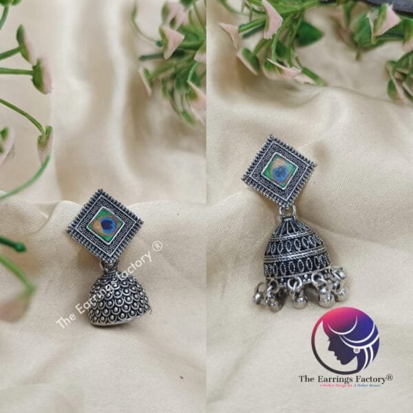 Trending Peacock Silver Jhumka - Image 2