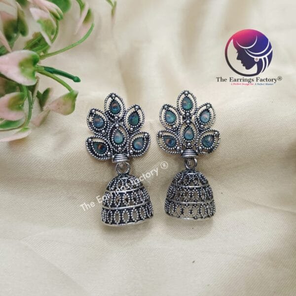 Trending Peacock Silver Jhumka - Image 3