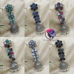 Premium Oxidized Long Stone Jhumka