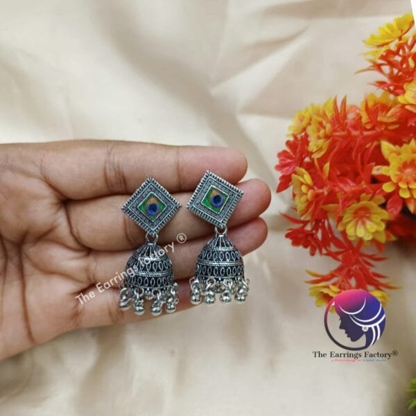Trending Peacock Silver Jhumka - Image 3