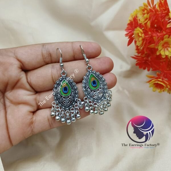 Trending Peacock Silver Hook Earrings - Image 3