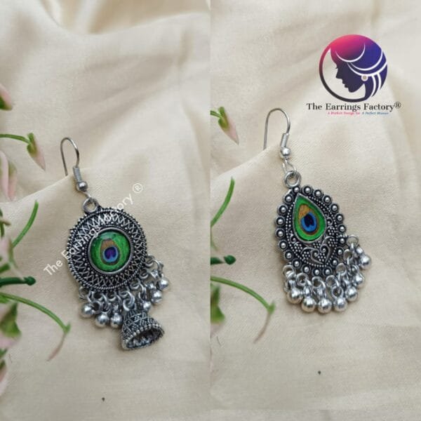 Trending Peacock Silver Hook Earrings - Image 2