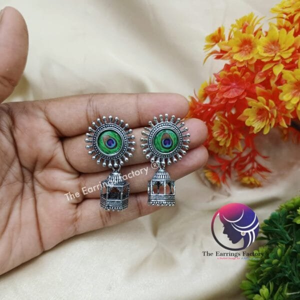 Trending Peacock Silver Jhumka - Image 4