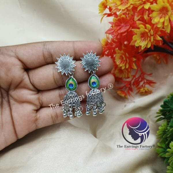 Trending Peacock Silver Jhumka - Image 4