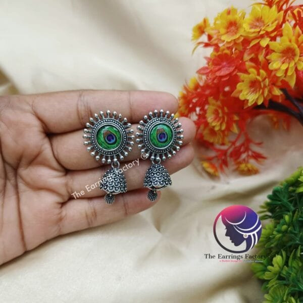 Trending Peacock Silver Jhumka - Image 3