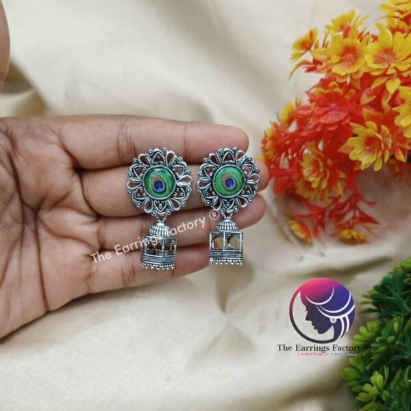 Trending Peacock Silver Jhumka - Image 6