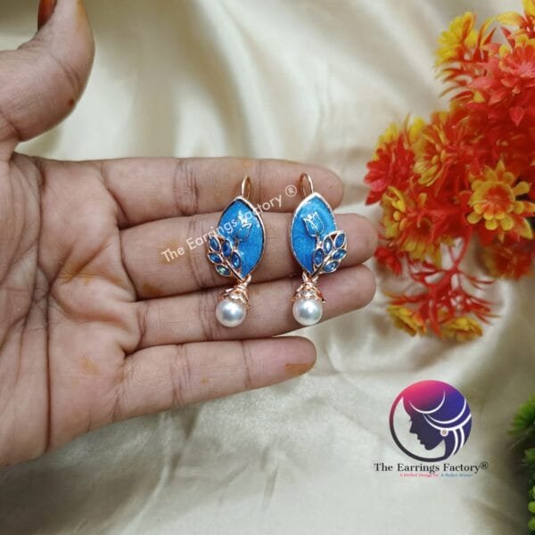 Trending Leaf Meenakari Pearl Drop Stone Hook Earrings - Image 3