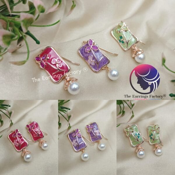 Trending Leaf Meenakari Pearl Drop Stone Hook Earrings