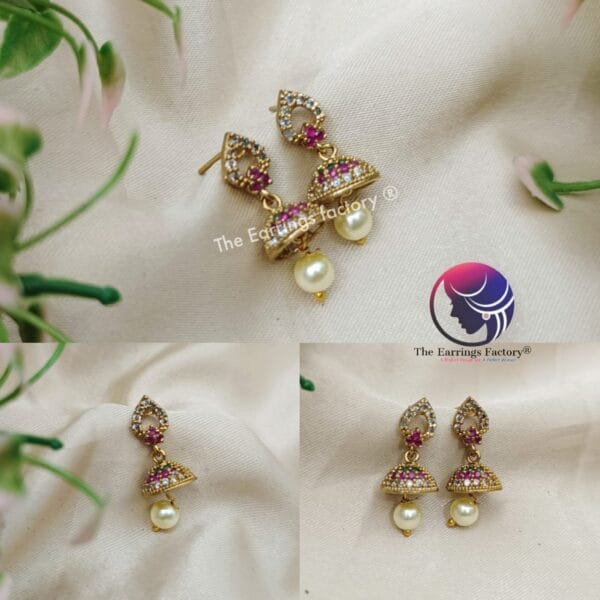 Traditional Golden Multi Stone Mini Jhumka