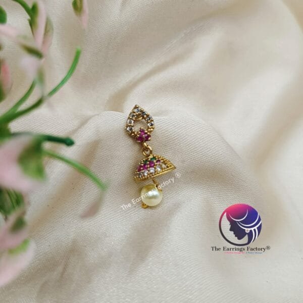 Traditional Golden Multi Stone Mini Jhumka - Image 3