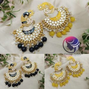 Traditional Chandbali Meenakari Peacock Stone Earrings