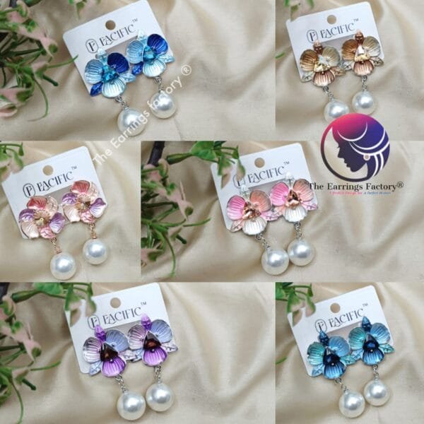 Western Floral Metal Pearl Ball Drop Fashion Earrings - Image 2
