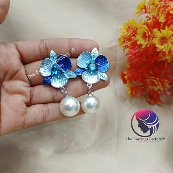 Western Floral Metal Pearl Ball Drop Fashion Earrings - Image 3