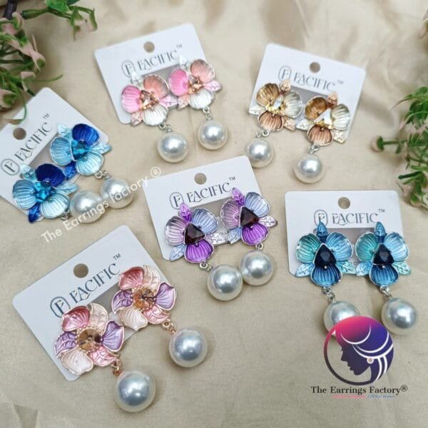 Western Floral Metal Pearl Ball Drop Fashion Earrings