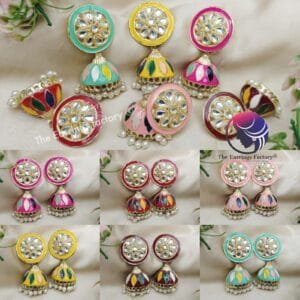 Traditional Meenakari Floral Kundan Stone Jhumka