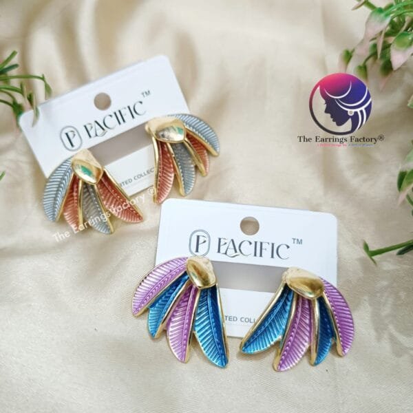 Western Golden Metal Colourful Leaf Fashion Earrings