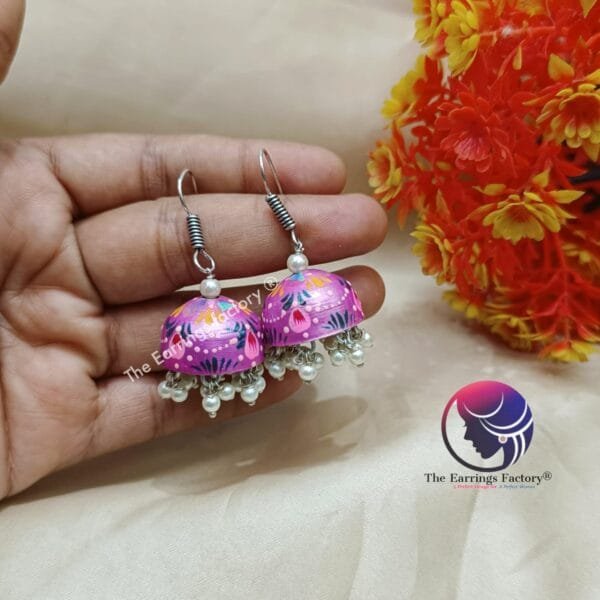 Weightless  Hand Painted Meenakari Hook Jhumka - Image 2
