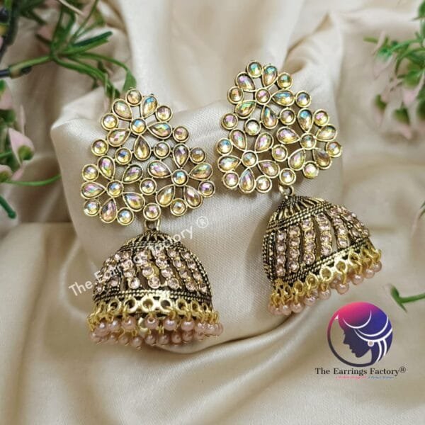 Traditional Weightless Golden Stone Jhumka - Image 4