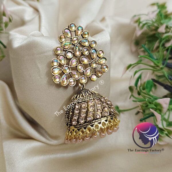 Traditional Weightless Golden Stone Jhumka - Image 2