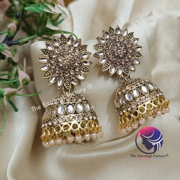 Traditional Weightless Golden Stone Jhumka - Image 4