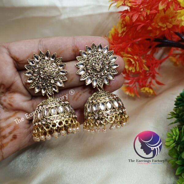 Traditional Weightless Golden Stone Jhumka - Image 2