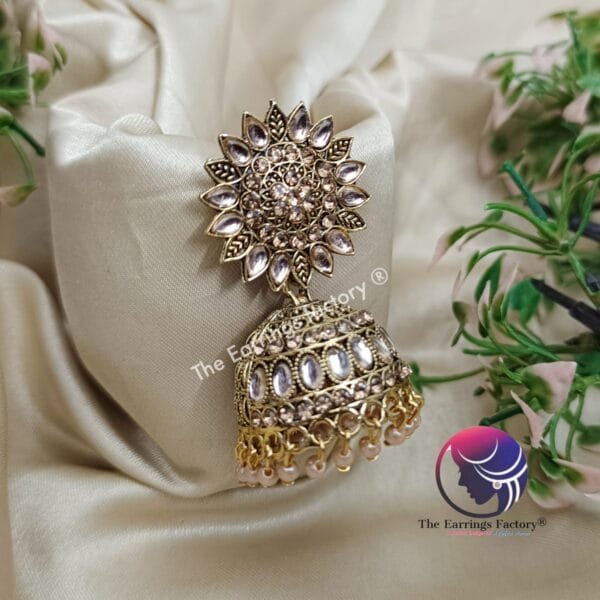 Traditional Weightless Golden Stone Jhumka - Image 3