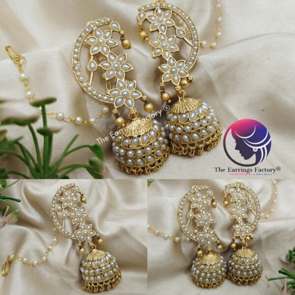 Traditional Antique Pearl Ear Cuff Jhumka With Ear chain