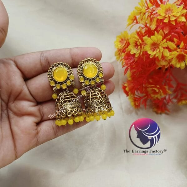 Traditional Golden Stone Jhumka - Image 3
