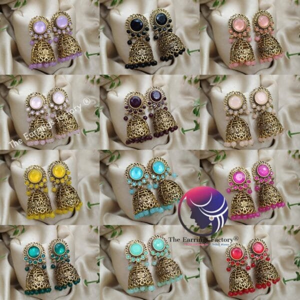 Traditional Golden Stone Jhumka - Image 2