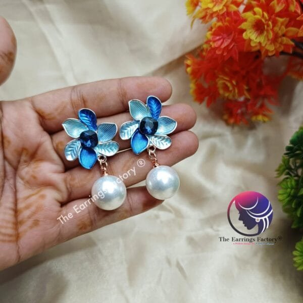 Western Floral Metal Pearl Ball Drop Fashion Earrings - Image 3