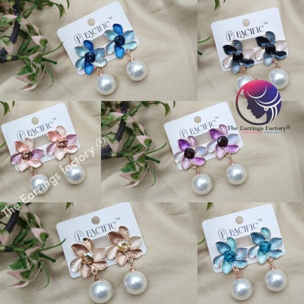 Western Floral Metal Pearl Ball Drop Fashion Earrings - Image 2