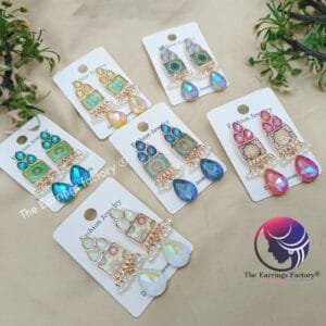 Premium Western Mandala Resin Arts Floral Crystal Stone Drop Earrings