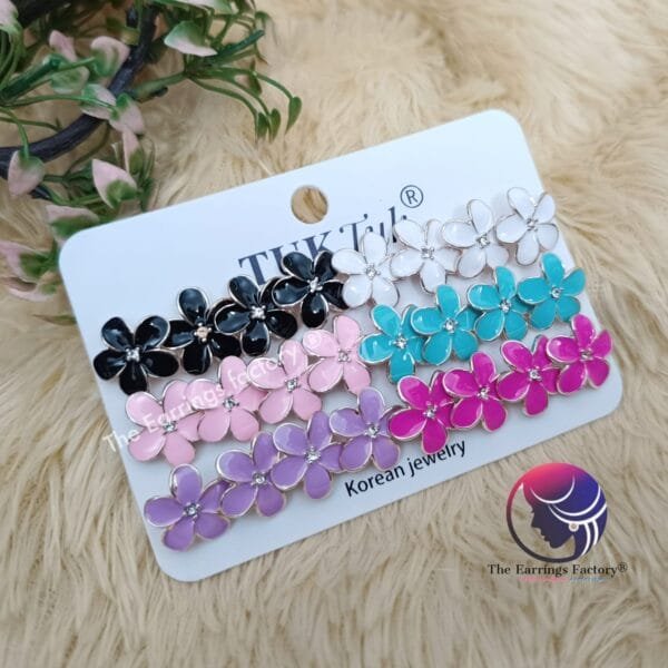 Western Metal Colourful Floral Small Studs Collection