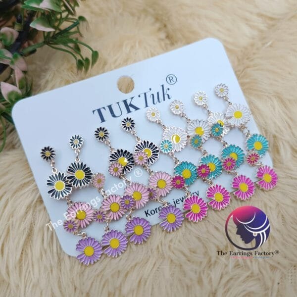 Western Metal Colourful Floral Drop Small Studs Collection