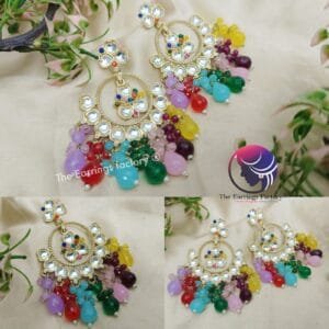 Weightless Kundan Stone Multi Colour Pearl Beads Party wear Earrings