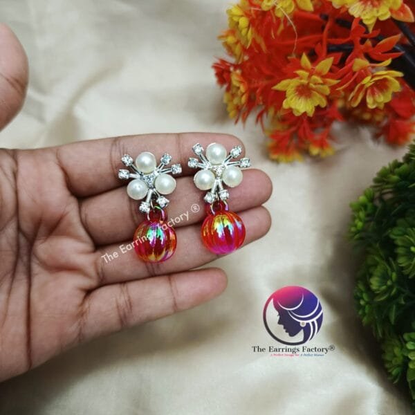 Western Silver Pearl Fancy  Ball Drop Earrings - Image 3