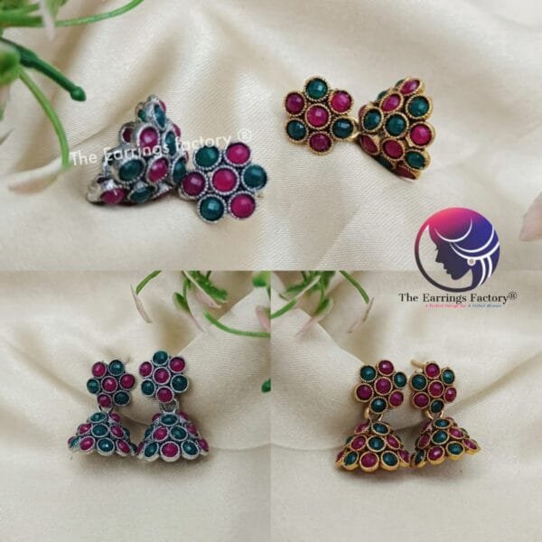 Traditional Multi Stone Silver | Golden Jhumka