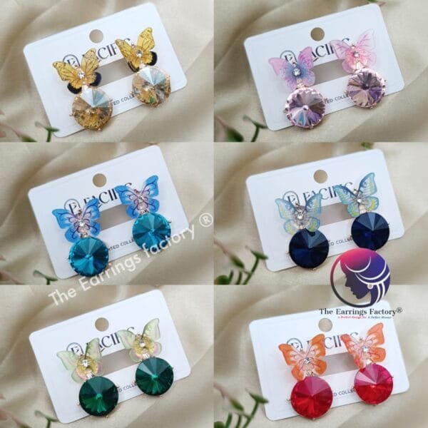 Premium Western Crystal Stone Butterfly Studs Earrings - Image 2