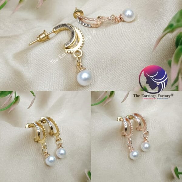 Western Golden | Rose Gold Pearl Drop Half ring earrings