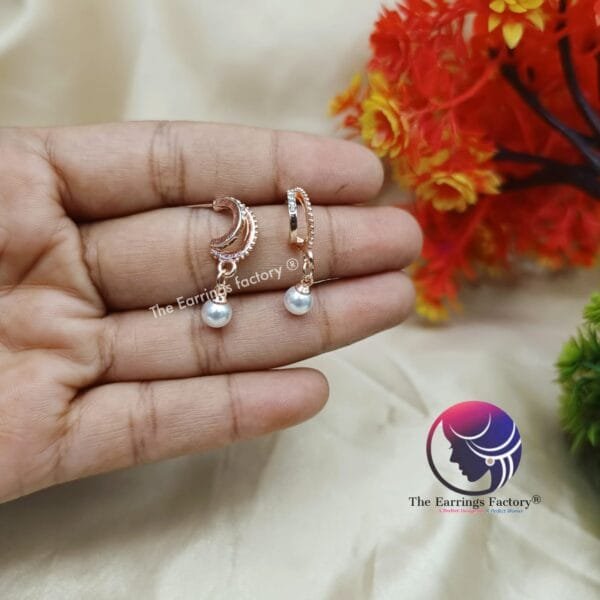Western Golden | Rose Gold Pearl Drop Half ring earrings - Image 2